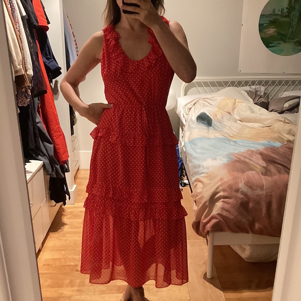 LOVERS + FRIENDS red polkadot maxi dress, size large - Picture 9 of 10